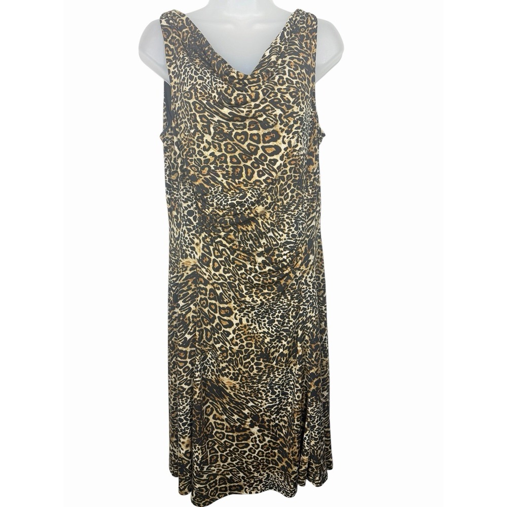 Jones Wear Leopard Dress Old Money‎ Office Siren Mob Wife Midi Ruched 14 Cowl